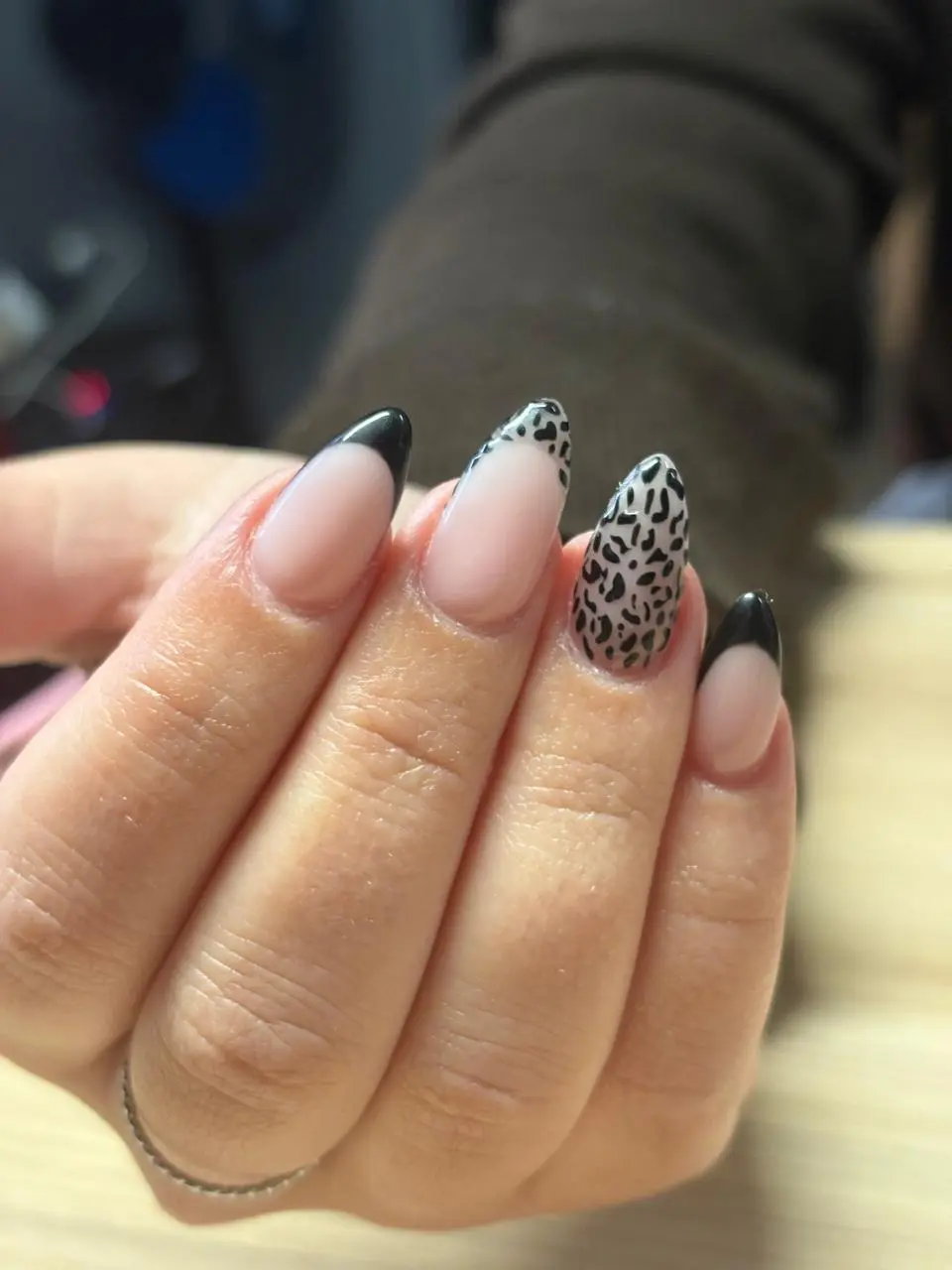 Black leopard French nail art
