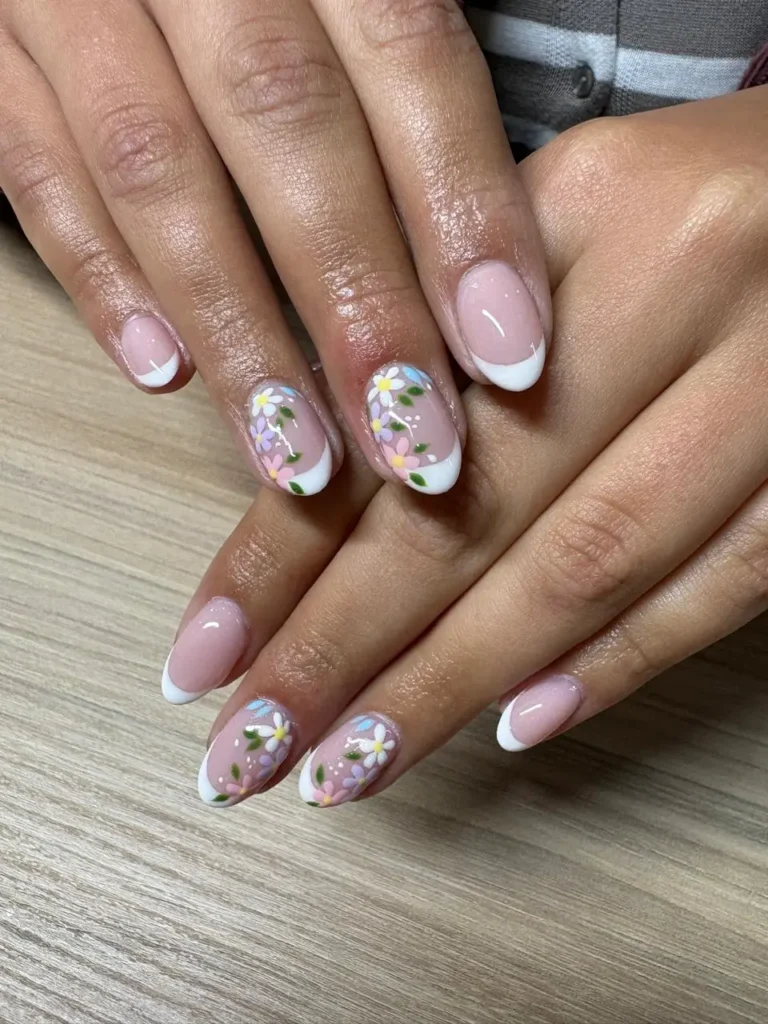 Pastel floral French nail art